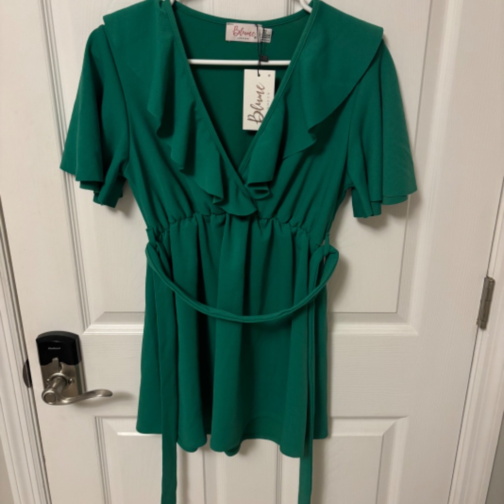 Blume London Maternity Wrap Tunic Christmas Green Belted